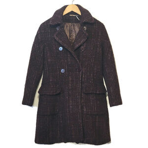 Max Studio Brown Wool Silk Alpaca Coat Double Breasted Chic Cozy Fall Jacket L